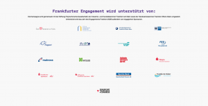 Der Bereich „Frankfurter Engagement wird unterstützt von:“ listet die Logos der Fördergeberinnen und Fördergeber auf. 
