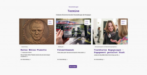 Bildschirmfoto des Abschnittes zu den Veranstaltungen der Kampagnenwebsite "Jahr des Engagements"